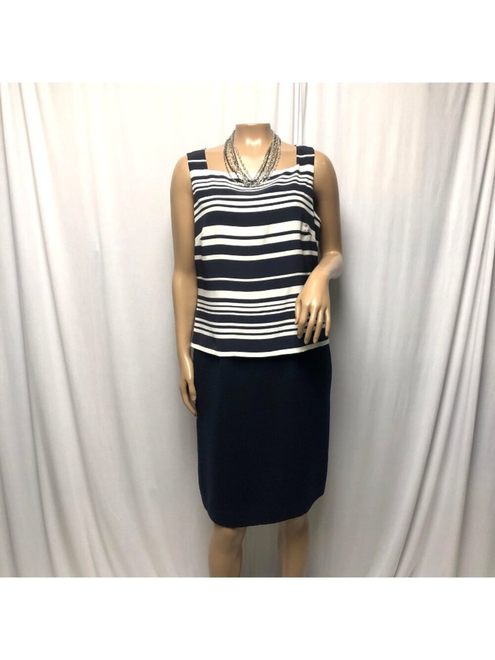 Dress For Success Black White Striped Dress Womens Size 10 Two Piece Look Sheath